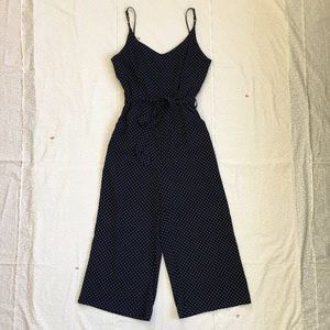 Carolina Belle Navy Polka Dot Cropped Wide Leg Jumpsuit